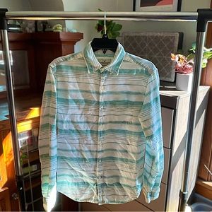 American Eagle- Long Sleeve Button-Up; White/Green, XS